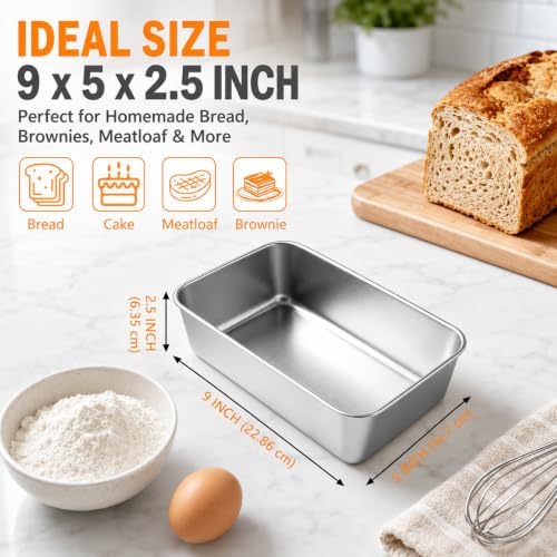 4-Pack 8.7x5.9 Stainless Steel Loaf Pan Fits 9x5 Parchment Paper
