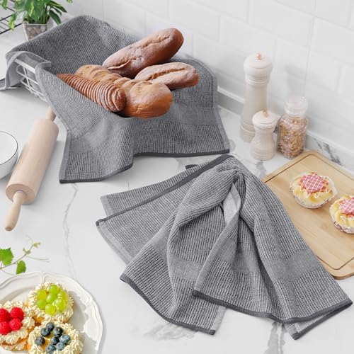 Homaxy 380 GSM Cotton Premium Kitchen Towels 6 Pack, 18"x 28", Grey