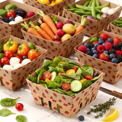AmazingSpark 100 Pcs Berry Baskets, Strawberry Pattern Square