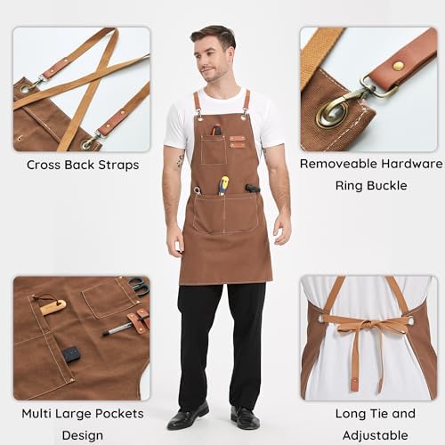 Chef Canvas Aprons with 3 Large Pockets Adjustable Strap for Men Women