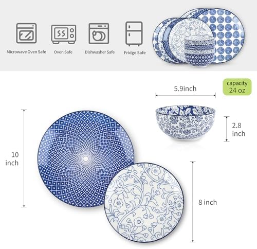 Selamica Ceramic Dinnerware Sets, 12 pcs Plates and Bowls Sets,Vintage