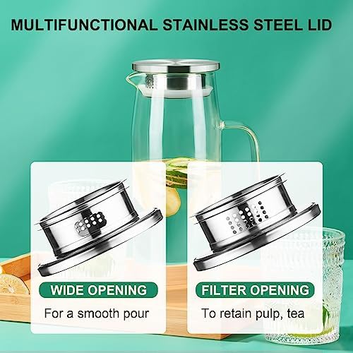 PARACITY Glass Pitcher with Lid and Spout 50oz/ 1.5L, Hot/Cold Water