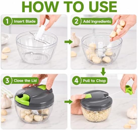 Mini Food Processor Vegetable Chopper, Manual Portable Hand Pull