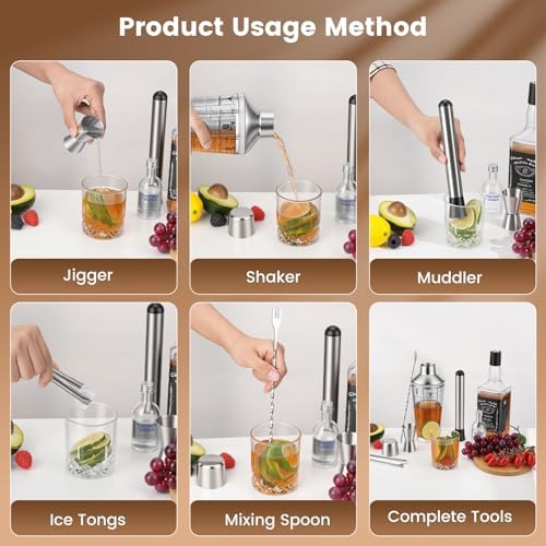 3 Pack Glass Cocktail Shaker Set, 23oz Bartender Kit with Built-in