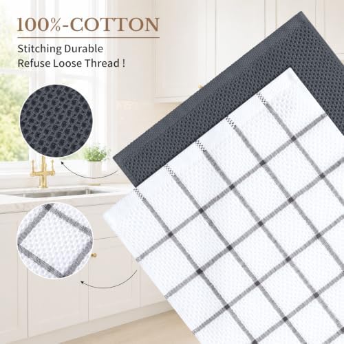 Homaxy 100% Cotton Waffle Weave Kitchen Dish Cloths 8-Pack, Dark Grey
