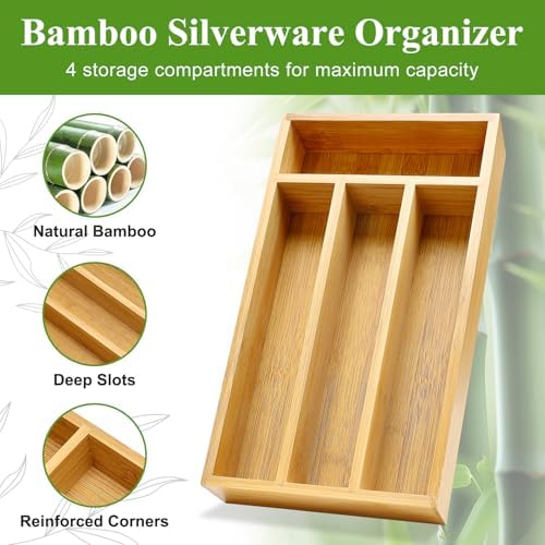 Bamboo Skinny Silverware Drawer Organizer Small Spoon Fork Cutlery