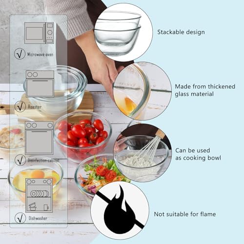 WHJY 3-Pack 5-Inch Glass Cereal Bowls, Clear Glass Serving Bowls for