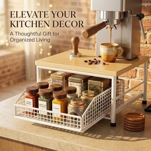2-Tier Hardwood Countertop Organizer with Drawer