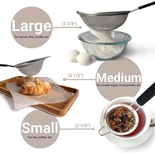 Fine Mesh Strainer Set of 3, Stainless Steel with Insulated Handle