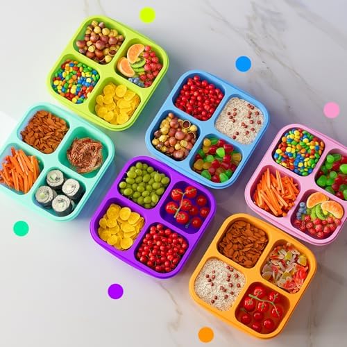 KEMETHY 6 Pcs Bento Snack Containers, Reusable 4 Compartment Food