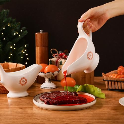 Bokon 2 Pack Thanksgiving White Gravy Boat 8 oz Sauce Boat White