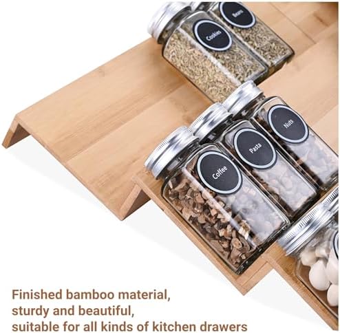 Mulush Bamboo Spice Rack Tray - Spice Drawer Organizer for Kitchen