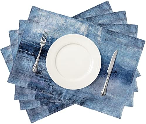 Blue and Grey Placemats Set of 4 Modern Abstract Art Placemats Heat
