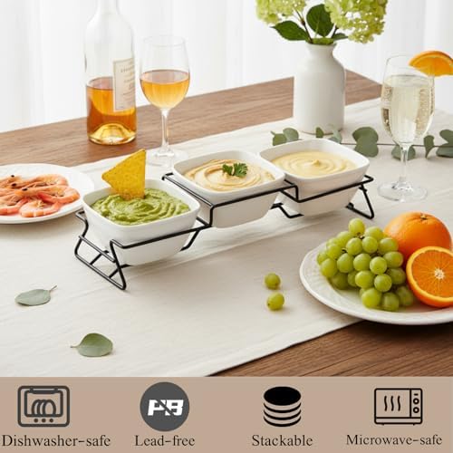 ZENFUN 10 oz Square Bowl Chip & Dip Serving Set, Pocelain Ramekin