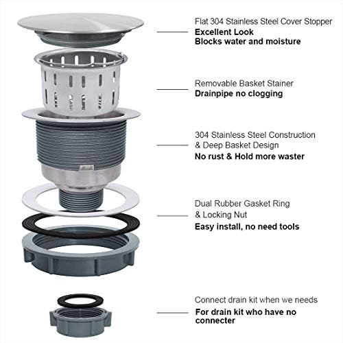 GZILA 3.5" Kitchen Sink Drain Strainer Assembly Kit with Stopper