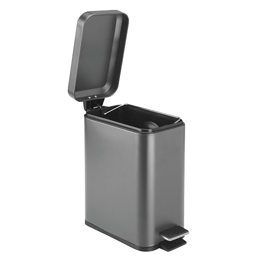mDesign Small Modern 1.3 Gallon Rectangle Metal Lidded Step Trash Can, Compact - Image 7
