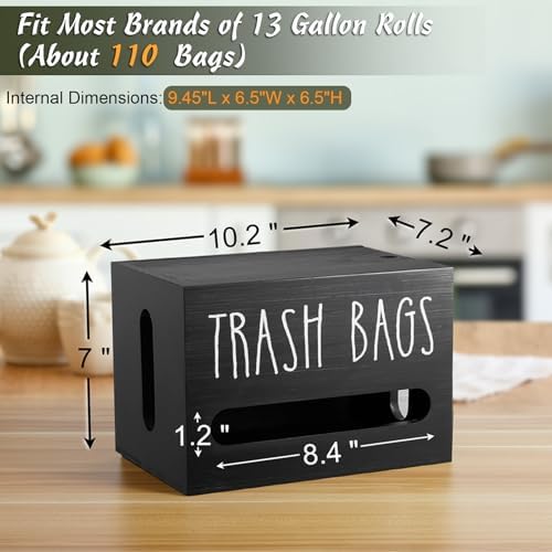 DRASTAR Trash Bag Dispenser, Large Wooden Trash Bag Holder Wall Mount