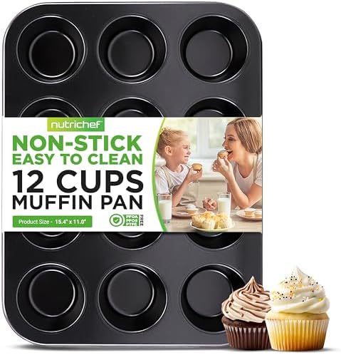 NutriChef 12-cup Black Oven Muffin Pan, Non-Stick Coated Layer