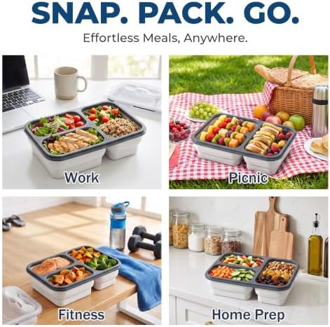 Li&Zhao Collapsible Silicone Lunch Box Set with Lids and Spoon - 3