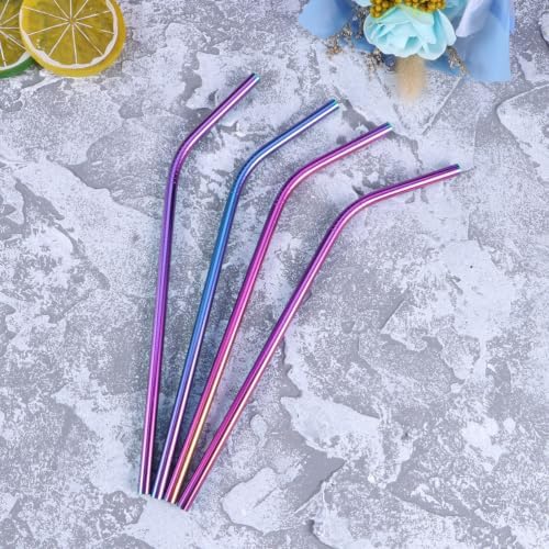 8pcs Drinking Straws Reusable Set Stainless Steel Rainbow