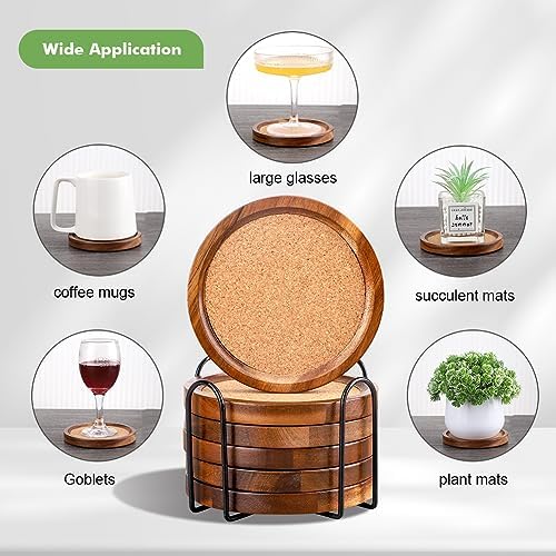 WLWNWFT Wood Cork Coasters for Drinks Absorbent with Holder, WLWNWFT