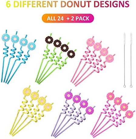 24 Reusable Donut Straws for Birthday Party Supplies | Party Favors
