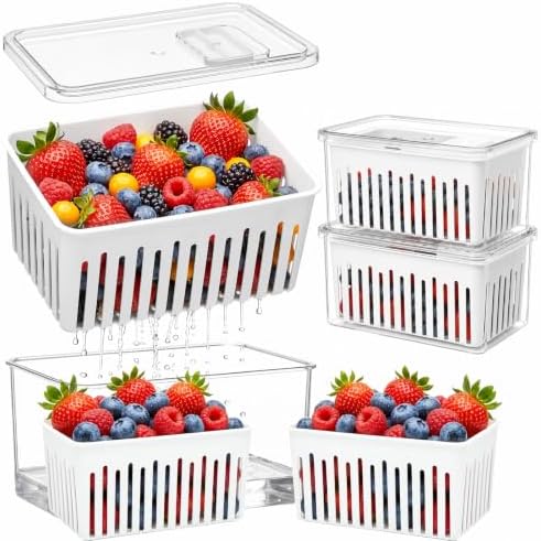 2 Pack Berry Containers for Fridge, Large Produce Saver with Removable