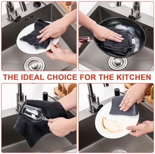 Kitchen Towels 6-Pack Kitchen Dish Cloths,100% Cotton,12x12 In,Black