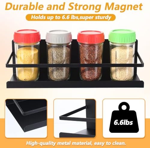 4-Pack Black Magnetic Spice Racks for Refrigerator