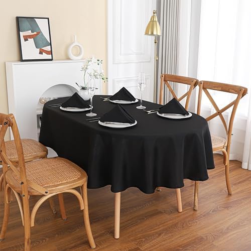 Black Oval Tablecloth, 52 x 70 Inch, Stain and Wrinkle Resistant