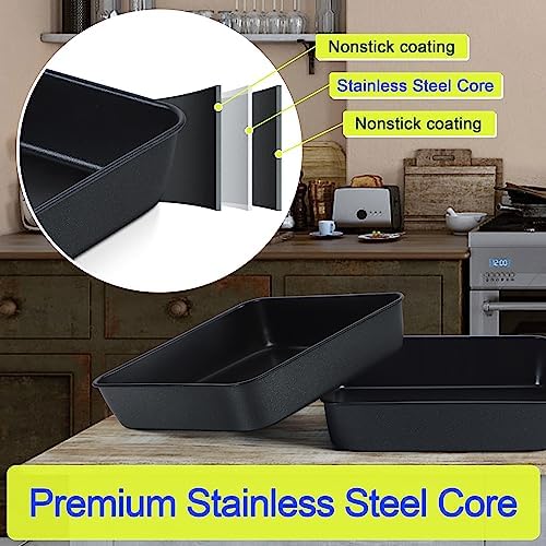 9x9 Inch Square Baking Pan with Lid Set, E-far Nonstick Square Cake