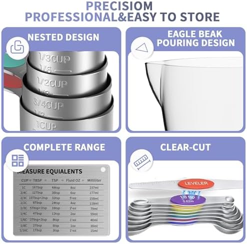 Magnetic Stainless Steel Measuring Cups and Spoons Set for Cooking &
