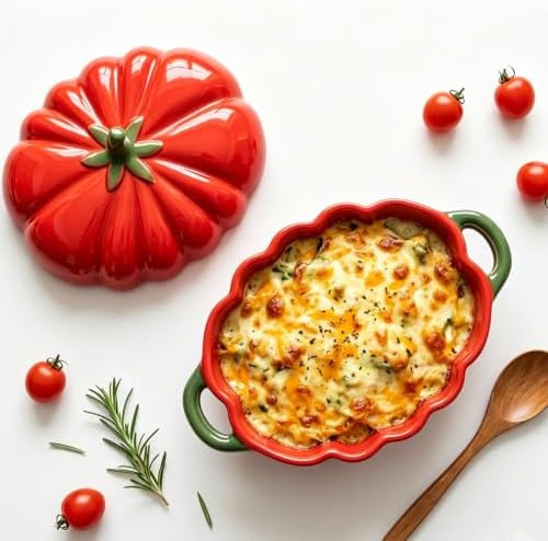 Ceramic Casserole Dish with Lid, 1.7 QT Tomato Shaped Ceramic Baking