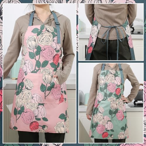 3 Pack Floral Aprons for Women with 2 Pockets, Mother's Day Women