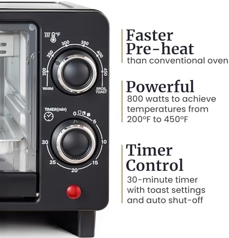 Elite Gourmet ETO490 9L/4-Slice Oven, 30-Min Timer, Adj. Temp, Black