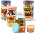 ComSaf 32 oz Glass Salad Jars with Dressing Cup 4 Pack Meal Prep Mason