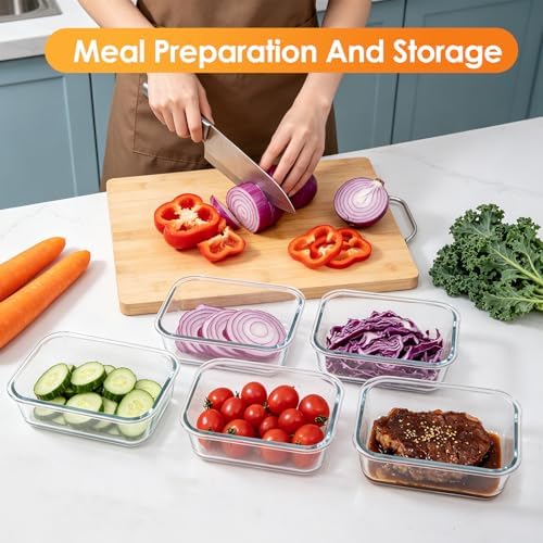 5-Pack 22 oz Glass Storage Containers with Lids, Grey