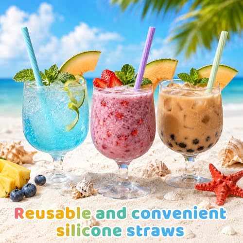 4 Sets Reusable Silicone Straws with Case