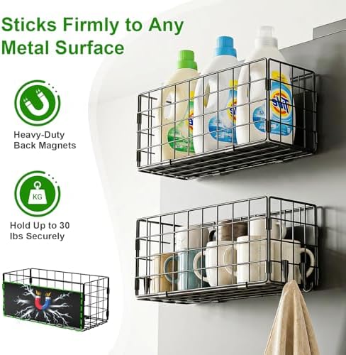 2 Pack Magnetic Basket for Fridge, Large Metal