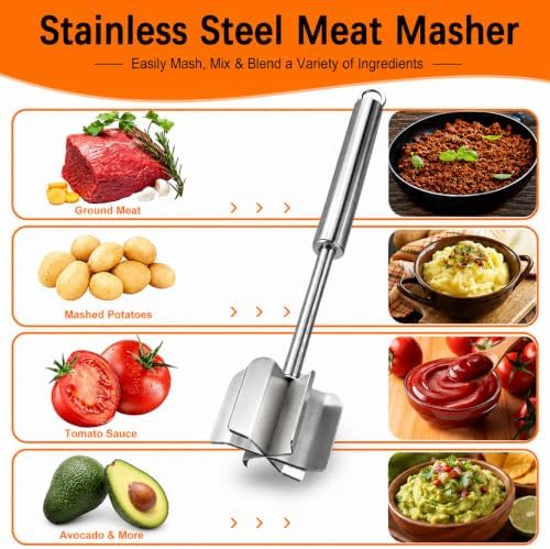 304 Stainless Steel Meat Masher 10.2 inch 6 Blade ground beef masher