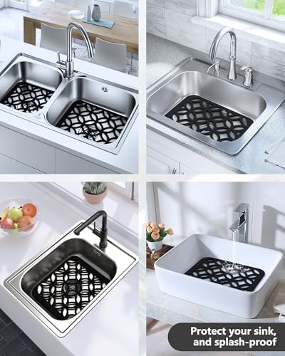 2 Pack Small Silicone Sink Mat for Kitchen Sink, Feng-Shui-Coin Black
