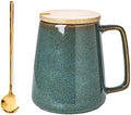Large Ceramics Coffee Mugs,24 OZ,With Spoon And Wooden Lid,For