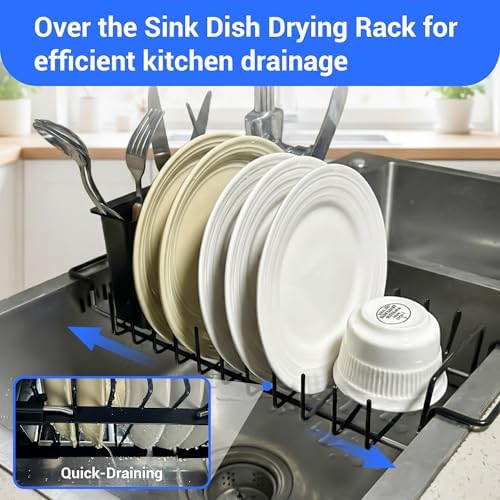 Expandable Over Sink Dish Drying Rack, 20-33 in, Black