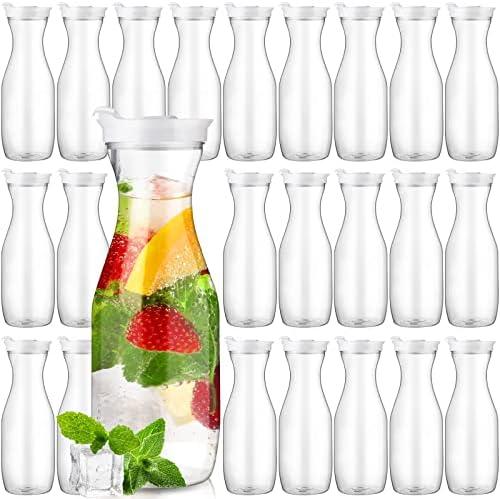 Gejoy 24 Pcs Plastic Water Carafe with Lid 32 Oz Clear,White Cap
