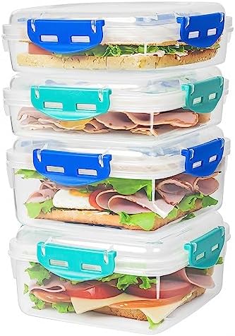 4-Piece Airtight BPA-Free Sandwich Containers