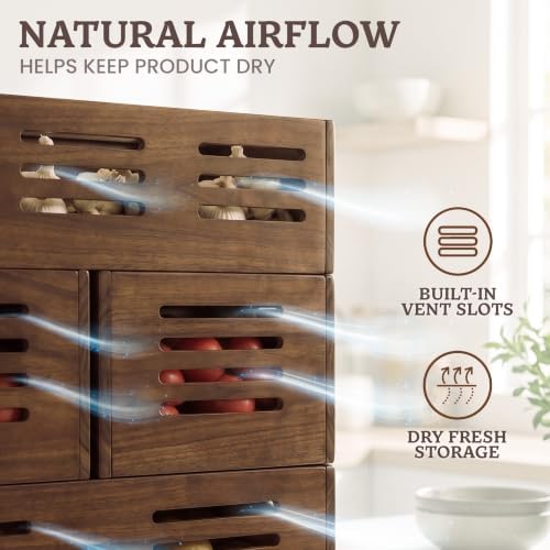 HOMESTEAD 3-Tier Stackable Wood Storage Bin, Ventilated Potato and