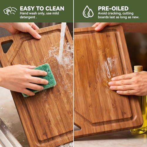 Bamboo Cutting Boards for Kitchen, Wood Cutting Boards with Deep Juice