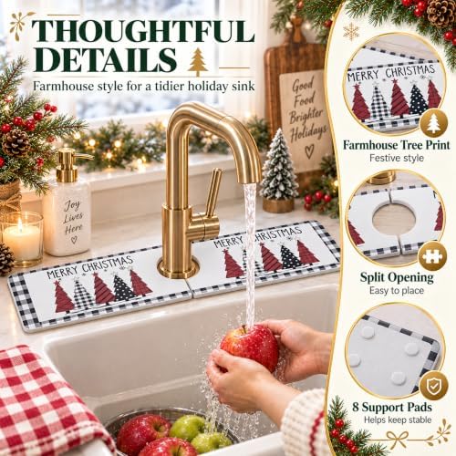 Irenare Christmas Faucet Mat for Kitchen Sink, 23.6" x 3.9", Xmas Tree