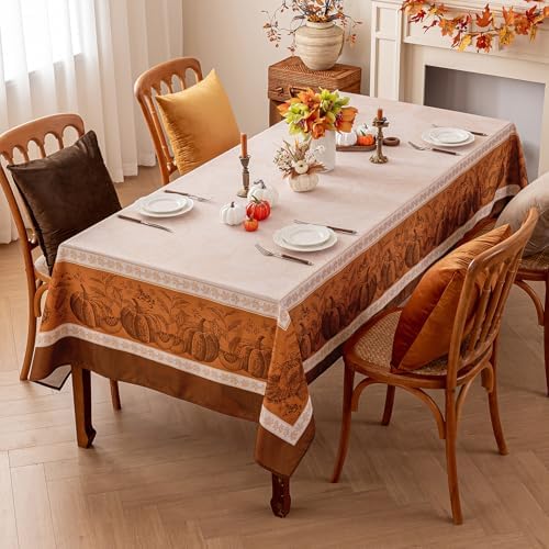 Romanstile Fall Thanksgiving Rectangle Tablecloth 60 x 84 Inch, Orange