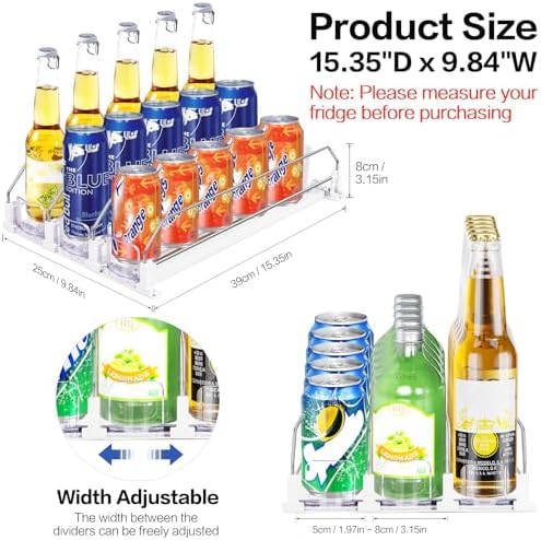 Drink Organizer for Fridge, 3 Row, Depth 15.3inch x Wide 9.9inch